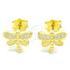 Sterling Silver Stud Earring, Dragon-Fly Design, with White Micro Pave, Polished, Golden Finish, 02.336.0142.2