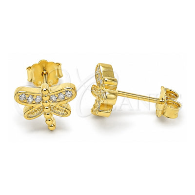 Sterling Silver Stud Earring, Dragon-Fly Design, with White Micro Pave, Polished, Golden Finish, 02.336.0142.2