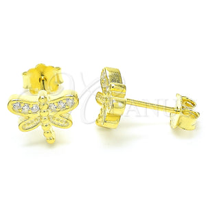 Sterling Silver Ring — Stud Earring Dragon-Fly Design with White Micro Pave — main product view — SKU 130451 | Plata 925 anillo — Stud Earring Dragon-Fly diseño with blanco Micro Pave — SKU 130451
