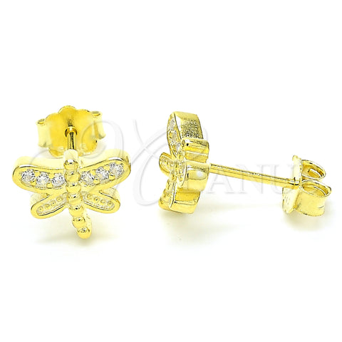 Sterling Silver Stud Earring, Dragon-Fly Design, with White Micro Pave, Polished, Golden Finish, 02.336.0142.2