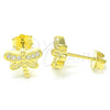 Sterling Silver Stud Earring, Dragon-Fly Design, with White Micro Pave, Polished, Golden Finish, 02.336.0142.2