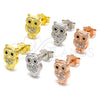 Sterling Silver Stud Earring, Owl Design, with White and Black Micro Pave, Polished, Rhodium Finish, 02.336.0143