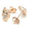 Sterling Silver Stud Earring, Owl Design, with White and Black Micro Pave, Polished, Rose Gold Finish, 02.336.0143.1