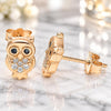 Sterling Silver Stud Earring, Owl Design, with White and Black Micro Pave, Polished, Rose Gold Finish, 02.336.0143.1