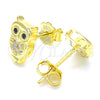 Sterling Silver Stud Earring, Owl Design, with White and Black Micro Pave, Polished, Golden Finish, 02.336.0143.2