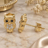 Sterling Silver Stud Earring, Owl Design, with White and Black Micro Pave, Polished, Golden Finish, 02.336.0143.2