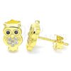 Sterling Silver Stud Earring, Owl Design, with White and Black Micro Pave, Polished, Golden Finish, 02.336.0143.2