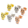 Sterling Silver Stud Earring, Owl Design, with White and Black Micro Pave, Polished, Golden Finish, 02.336.0143.2