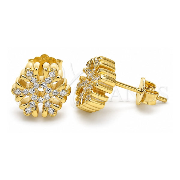 Sterling Silver Stud Earring, with White Cubic Zirconia, Polished, Golden Finish, 02.336.0144.2