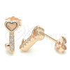 Sterling Silver Stud Earring, key Design, with White Cubic Zirconia, Polished, Rose Gold Finish, 02.336.0145.1