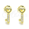 Sterling Silver Stud Earring, key Design, with White Cubic Zirconia, Polished, Golden Finish, 02.336.0145.2
