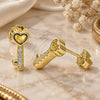 Sterling Silver Stud Earring, key Design, with White Cubic Zirconia, Polished, Golden Finish, 02.336.0145.2