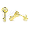 Sterling Silver Stud Earring, key Design, with White Cubic Zirconia, Polished, Golden Finish, 02.336.0145.2