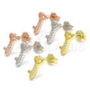 Sterling Silver Stud Earring, key Design, with White Cubic Zirconia, Polished, Golden Finish, 02.336.0145.2