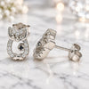 Sterling Silver Stud Earring, Owl Design, with Black Cubic Zirconia and White Crystal, Polished, Rhodium Finish, 02.336.0146