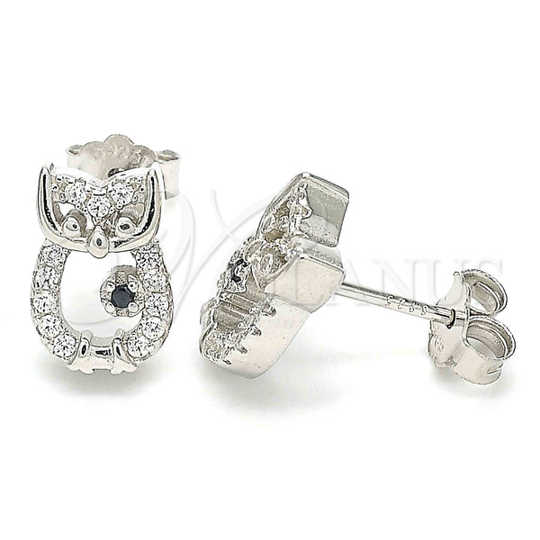Sterling Silver Ring — Stud Earring Owl Design with Black Cubic Zirconia — main product view — SKU 130463 | Plata 925 anillo — Stud Earring Owl diseño with negro Cubic Zirconia — SKU 130463