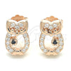 Sterling Silver Stud Earring, Owl Design, with White and Black Micro Pave, Polished, Rose Gold Finish, 02.336.0146.1