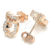 Sterling Silver Stud Earring, Owl Design, with White and Black Micro Pave, Polished, Rose Gold Finish, 02.336.0146.1