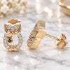 Sterling Silver Stud Earring, Owl Design, with White and Black Micro Pave, Polished, Rose Gold Finish, 02.336.0146.1