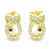 Sterling Silver Stud Earring, Owl Design, with White and Black Micro Pave, Polished, Golden Finish, 02.336.0146.2