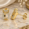 Sterling Silver Stud Earring, Owl Design, with White and Black Micro Pave, Polished, Golden Finish, 02.336.0146.2