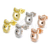 Sterling Silver Stud Earring, Owl Design, with White and Black Micro Pave, Polished, Golden Finish, 02.336.0146.2
