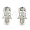 Sterling Silver Stud Earring, Hand of God Design, with White Micro Pave, Polished, Rhodium Finish, 02.336.0147