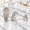Sterling Silver Stud Earring, Judaica and Hand of God Design, with White Micro Pave, Polished, Rhodium Finish, 02.336.0147