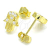 Sterling Silver Stud Earring, Judaica and Hand of God Design, with White Micro Pave, Polished, Golden Finish, 02.336.0147.2