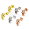 Sterling Silver Stud Earring, Judaica and Hand of God Design, with White Micro Pave, Polished, Golden Finish, 02.336.0147.2