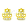 Sterling Silver Stud Earring, Crown Design, with White Cubic Zirconia and White Crystal, Polished, Golden Finish, 02.336.0148.2