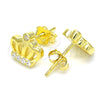 Sterling Silver Stud Earring, Crown Design, with White Cubic Zirconia and White Crystal, Polished, Golden Finish, 02.336.0148.2