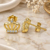 Sterling Silver Stud Earring, Crown Design, with White Cubic Zirconia and White Crystal, Polished, Golden Finish, 02.336.0148.2