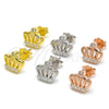 Sterling Silver Stud Earring, Crown Design, with White Cubic Zirconia and White Crystal, Polished, Golden Finish, 02.336.0148.2