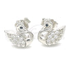 Sterling Silver Stud Earring, Swan Design, with Black and White Cubic Zirconia, Polished, Rhodium Finish, 02.336.0149