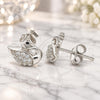 Sterling Silver Stud Earring, Swan Design, with Black and White Cubic Zirconia, Polished, Rhodium Finish, 02.336.0149