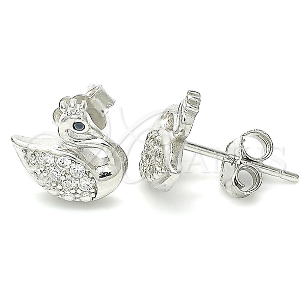 Sterling Silver Ring — Stud Earring Swan Design with Black and White — main product view — SKU 130472 | Plata 925 anillo — Stud Earring Swan diseño with negro and blanco — SKU 130472