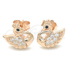 Sterling Silver Stud Earring, Swan Design, with Black and White Cubic Zirconia, Polished, Rose Gold Finish, 02.336.0149.1