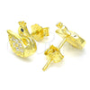 Sterling Silver Stud Earring, Swan Design, with Black and White Cubic Zirconia, Polished, Golden Finish, 02.336.0149.2