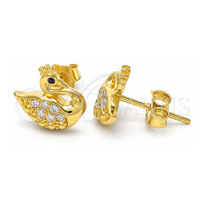 Sterling Silver Stud Earring, Swan Design, with Black and White Cubic Zirconia, Polished, Golden Finish, 02.336.0149.2