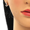 Sterling Silver Stud Earring, Anchor Design, with White Cubic Zirconia, Polished, Rose Gold Finish, 02.336.0150.1