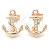 Sterling Silver Stud Earring, Anchor Design, with White Cubic Zirconia, Polished, Rose Gold Finish, 02.336.0150.1