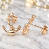 Sterling Silver Stud Earring, Anchor Design, with White Cubic Zirconia, Polished, Rose Gold Finish, 02.336.0150.1