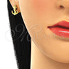 Sterling Silver Stud Earring, Anchor Design, with White Cubic Zirconia, Polished, Golden Finish, 02.336.0150.2