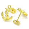 Sterling Silver Stud Earring, Anchor Design, with White Cubic Zirconia, Polished, Golden Finish, 02.336.0150.2