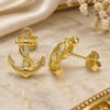 Sterling Silver Stud Earring, Anchor Design, with White Cubic Zirconia, Polished, Golden Finish, 02.336.0150.2