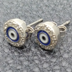 Sterling Silver Ring — Stud Earring Evil Eye Design with White Micro — main product view — SKU 130480 | Plata 925 anillo — Stud Earring Evil Eye diseño with blanco Micro — SKU 130480