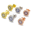 Sterling Silver Stud Earring, Evil Eye Design, with White Micro Pave, Blue Enamel Finish, Rhodium Finish, 02.336.0151