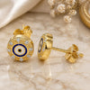 Sterling Silver Stud Earring, Evil Eye Design, with White Micro Pave, Blue Enamel Finish, Golden Finish, 02.336.0151.2