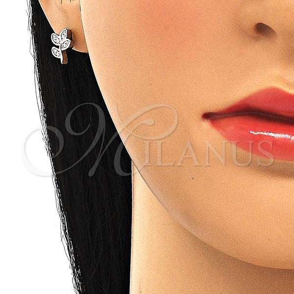 Sterling Silver Ring — Stud Earring Leaf Design with White Cubic Zirconia — alternate product view — SKU 130486 | Plata 925 anillo — Stud Earring Leaf diseño with blanco Cubic Zirconia — SKU 130486